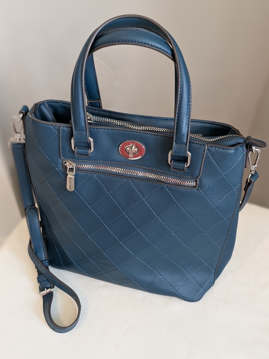 Ellen Tracy Handbags - Ellen Tracy Quilted Crossbody Tote in Slate Blue-Excellent Condition